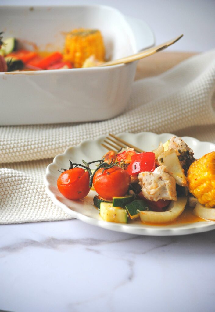 buntes Ofengemüse mit Poulet, Ofengericht Rezept